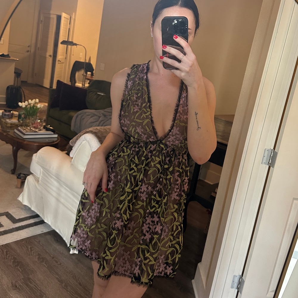 Revolve x NBD Black Multicolored Embroidered Dress